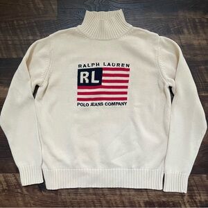 Polo Ralph Lauren jean’s American flag knit chunky ivory mock neck sweater L